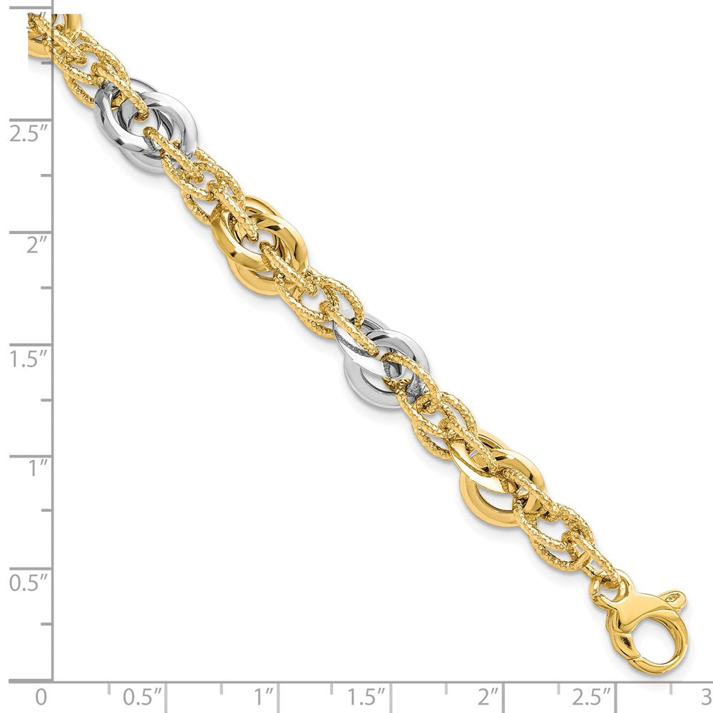 7.5 Inch 14K Two-Tone Polished D/C Fancy Link Bracelet