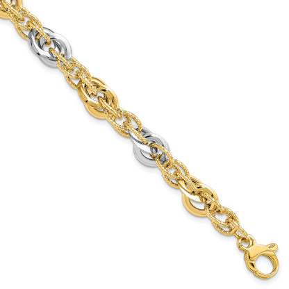 7.5 Inch 14K Two-Tone Polished D/C Fancy Link Bracelet