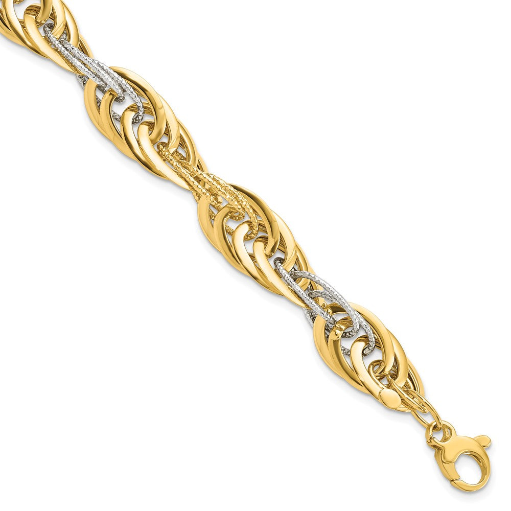 8 Inch 14K Two-Tone Polished D/C Fancy Link Bracelet