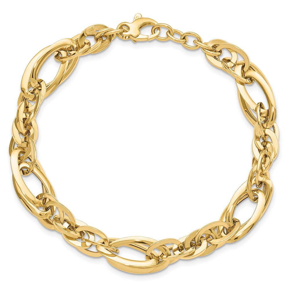 7 Inch 14K Polished Fancy Link .75In Ext. Bracelet