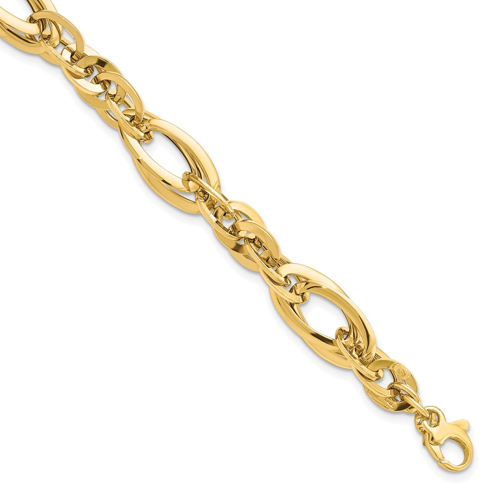 7 Inch 14K Polished Fancy Link .75In Ext. Bracelet