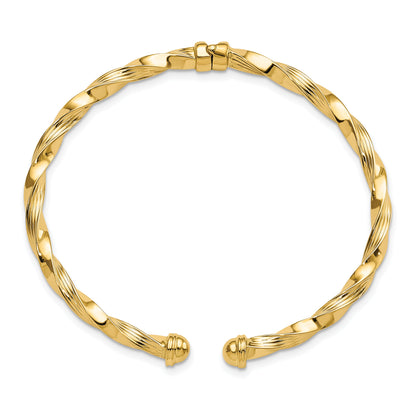 14K Yellow Gold Polished Textured Hinge Cuff Bangle