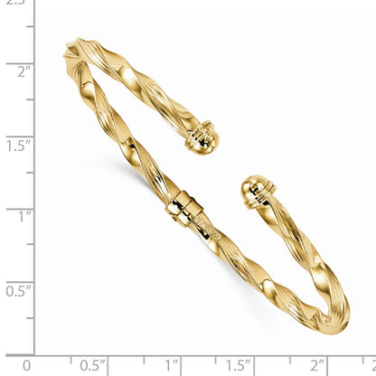 14K Yellow Gold Polished Textured Hinge Cuff Bangle