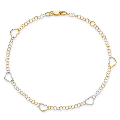 14K Two-Tone Polished Heart With 1In Ext. Anklet