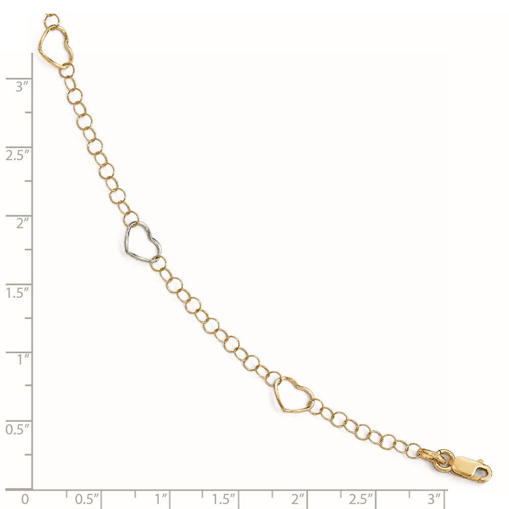 14K Two-Tone Polished Heart With 1In Ext. Anklet