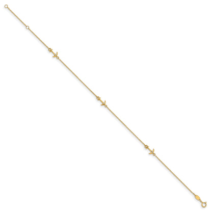 14K Yellow Gold Cz Polished Anchor With 1In Ext. Anklet