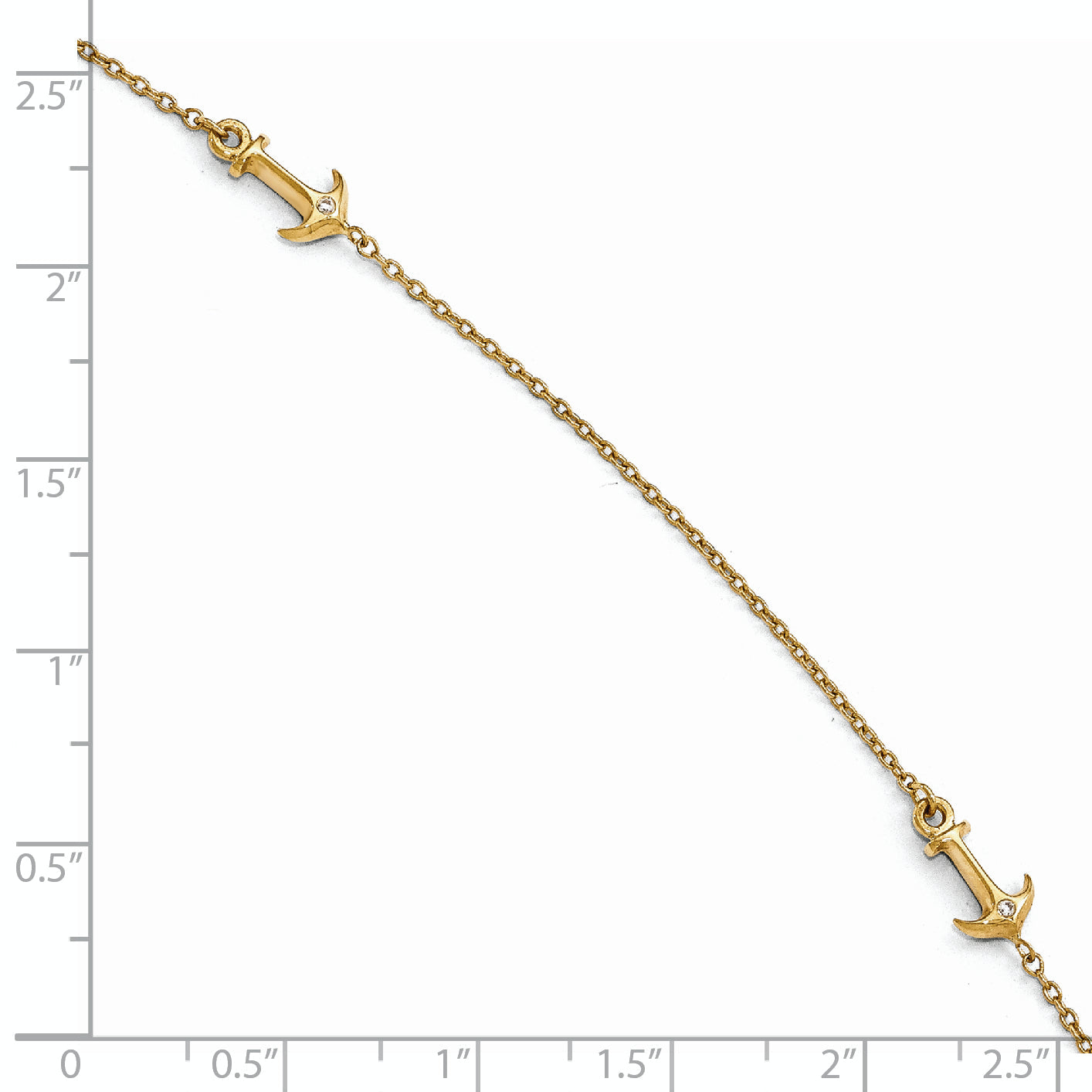 14K Yellow Gold Cz Polished Anchor With 1In Ext. Anklet