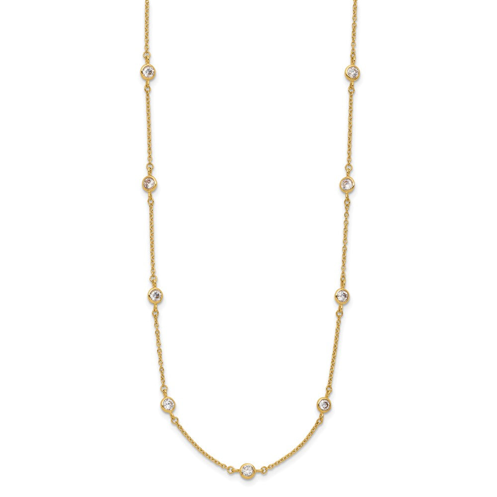 14K Yellow Gold Polished Cz Station With 2In Ext. Necklace