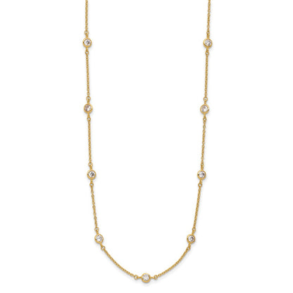 14K Yellow Gold Polished Cz Station With 2In Ext. Necklace