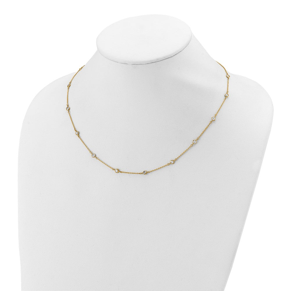 14K Yellow Gold Polished Cz Station With 2In Ext. Necklace