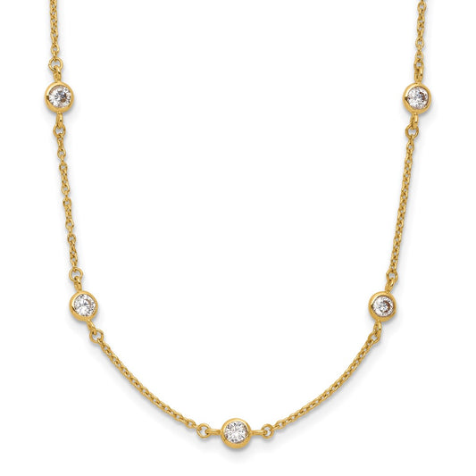 14K Yellow Gold Polished Cz Station With 2In Ext. Necklace