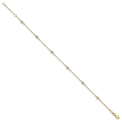 14K Yellow Gold Cz Polished With 1In Ext. Anklet