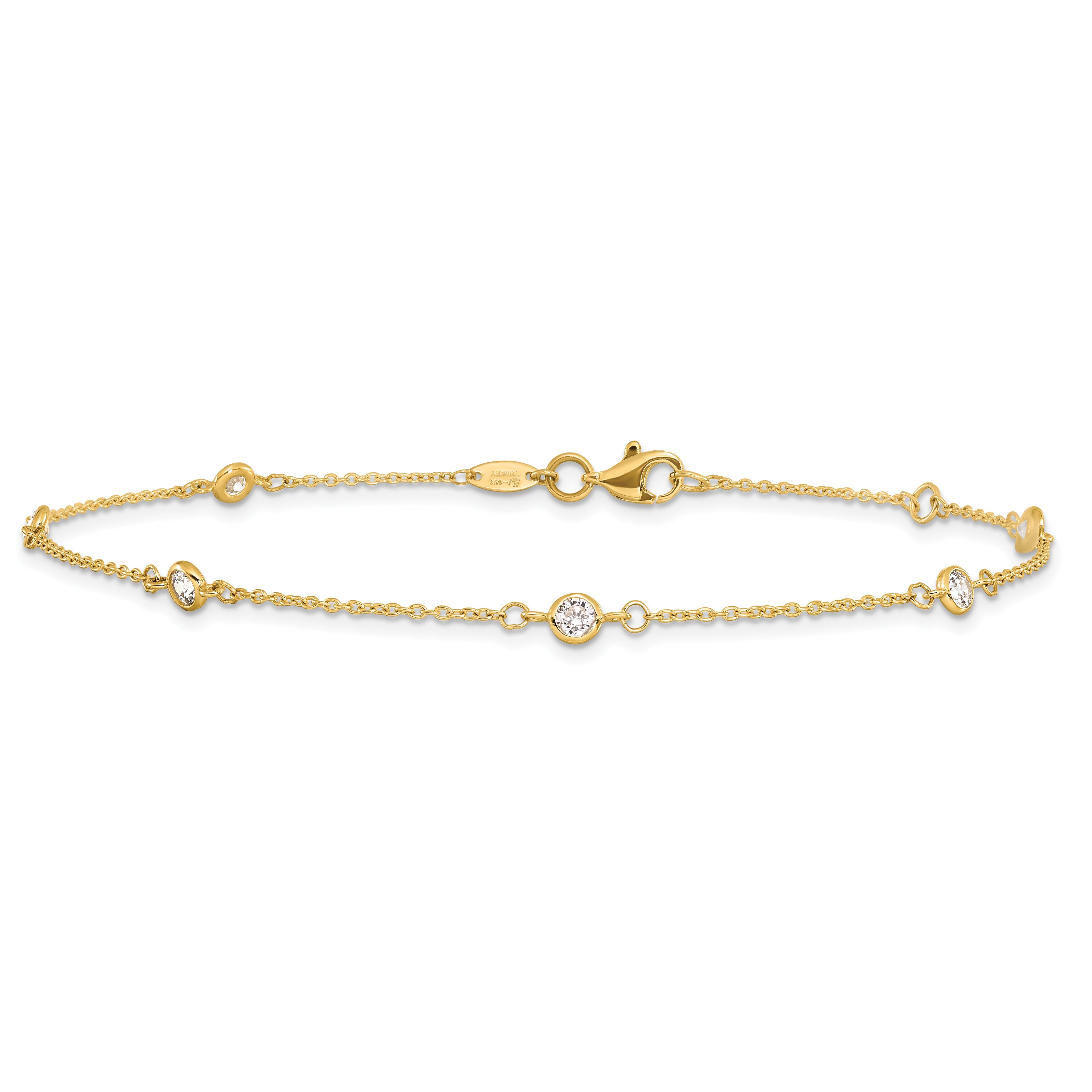14K Yellow Gold Cz Polished With 1In Ext. Anklet
