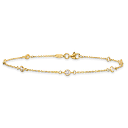 14K Yellow Gold Cz Polished With 1In Ext. Anklet