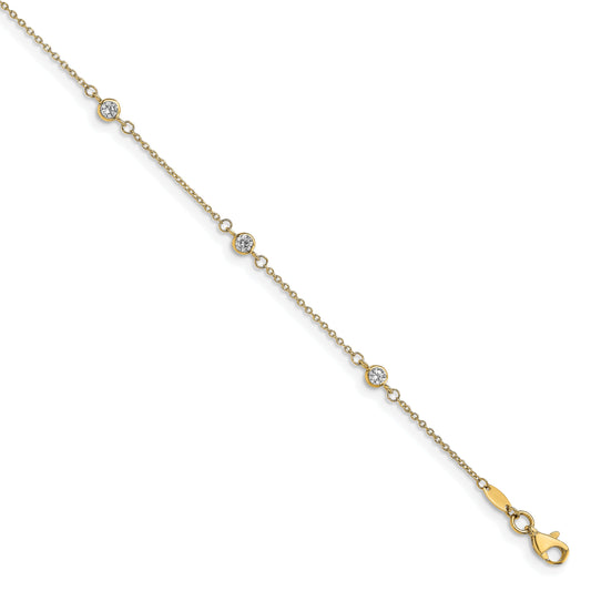14K Yellow Gold Cz Polished With 1In Ext. Anklet