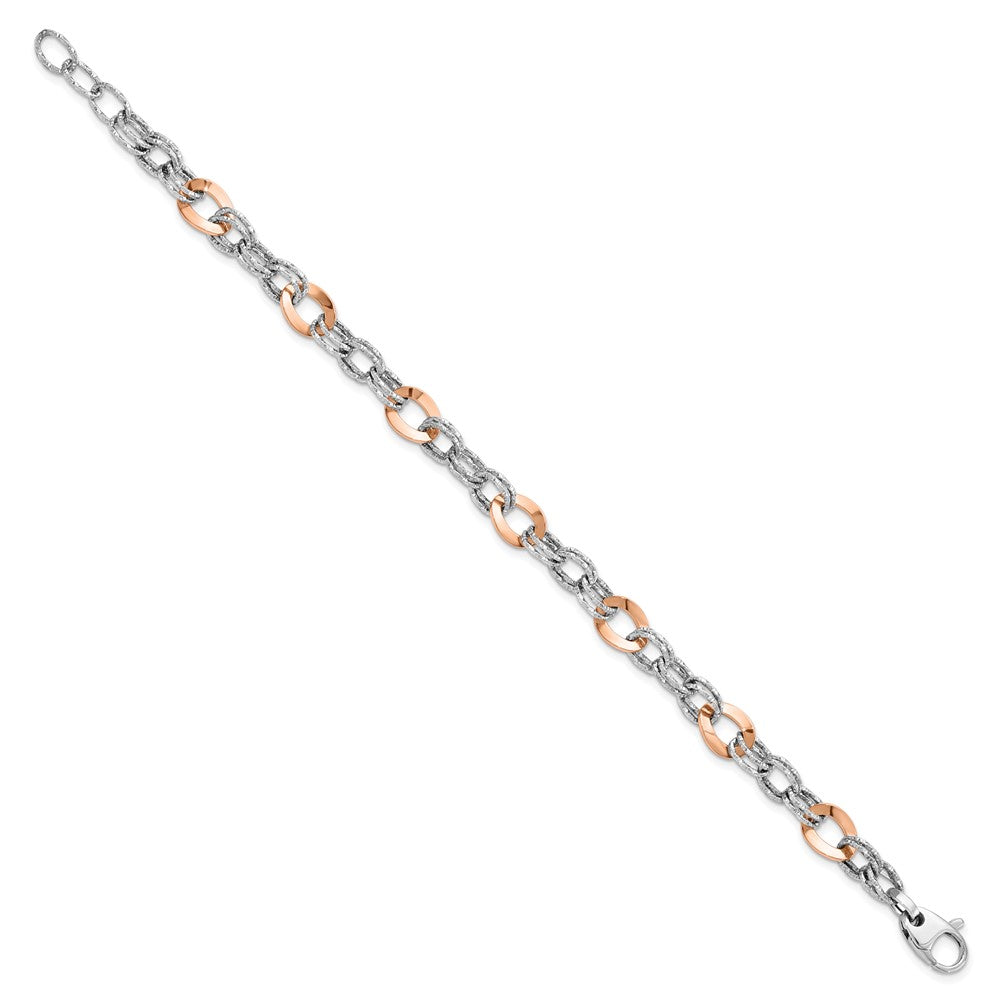8 Inch 14K Rose And White Gold Polished D/C Fancy Link Bracelet