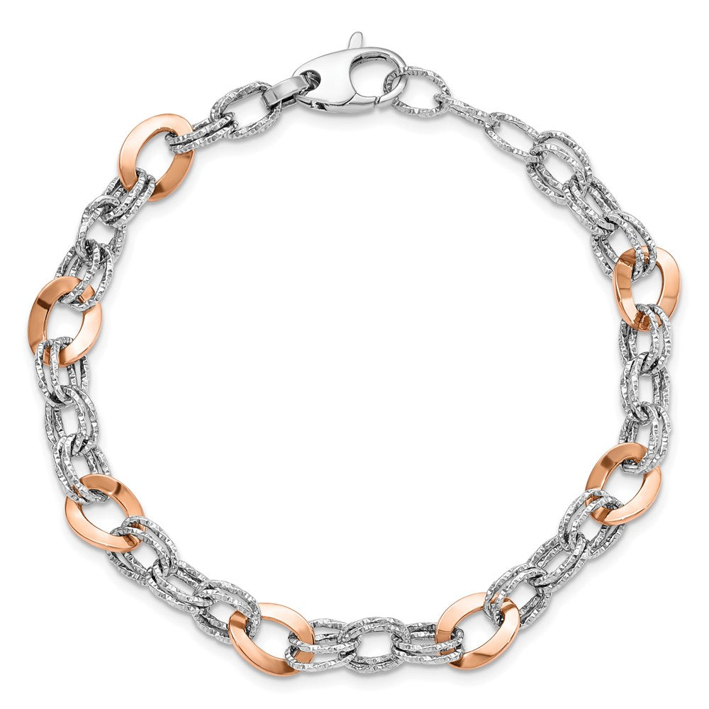 8 Inch 14K Rose And White Gold Polished D/C Fancy Link Bracelet