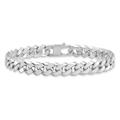 8 Inch 14K White Gold 8.5mm Beveled Curb Bracelet