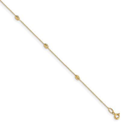 14K Yellow Gold Polished And D/C With 1In Ext. Anklet