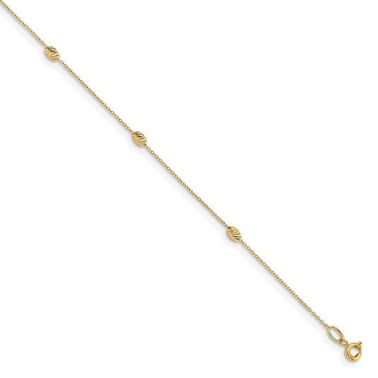 14K Yellow Gold Polished And D/C With 1In Ext. Anklet