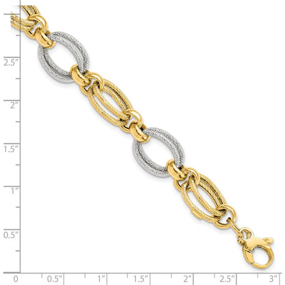 8 Inch 14K Two-Tone Polished And Textured Fancy Link Bracelet
