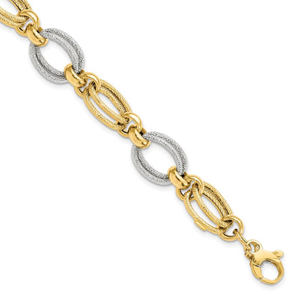 8 Inch 14K Two-Tone Polished And Textured Fancy Link Bracelet