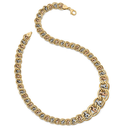 14K Tri Color Polished & Textured Fancy Link Necklace