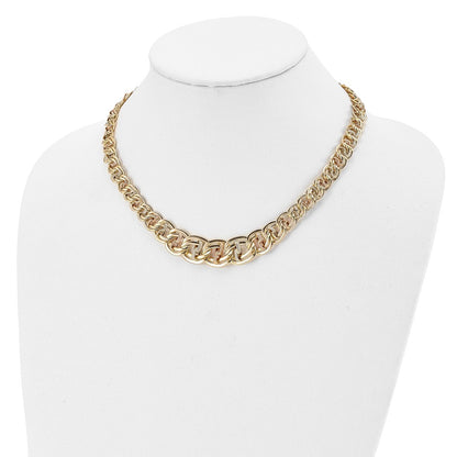 14K Tri Color Polished & Textured Fancy Link Necklace