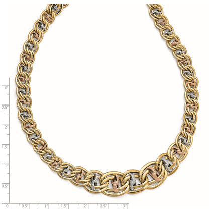 14K Tri Color Polished & Textured Fancy Link Necklace