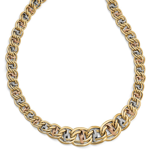 14K Tri Color Polished & Textured Fancy Link Necklace