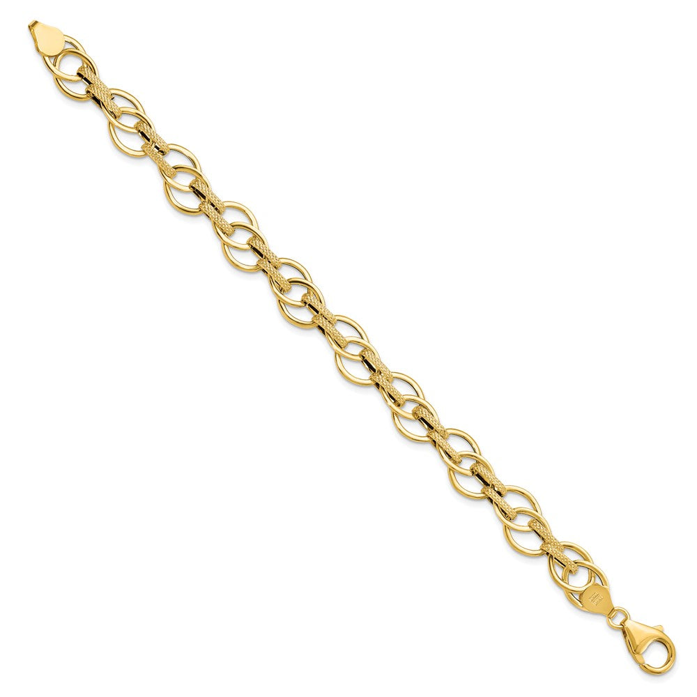 7.5 Inch 14K Polished And Textured Fancy Link Bracelet