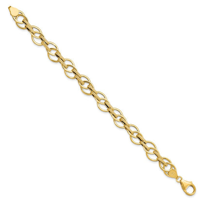 7.5 Inch 14K Polished And Textured Fancy Link Bracelet