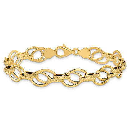 7.5 Inch 14K Polished And Textured Fancy Link Bracelet