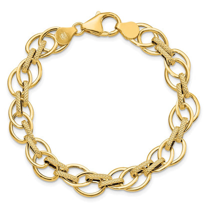 7.5 Inch 14K Polished And Textured Fancy Link Bracelet