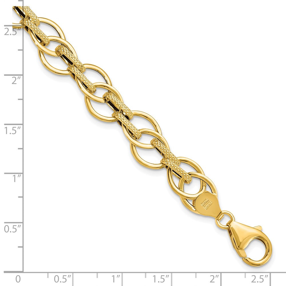 7.5 Inch 14K Polished And Textured Fancy Link Bracelet