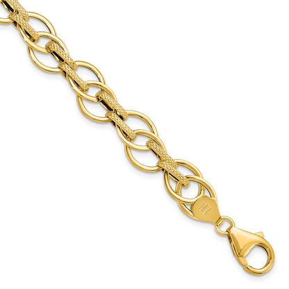 7.5 Inch 14K Polished And Textured Fancy Link Bracelet