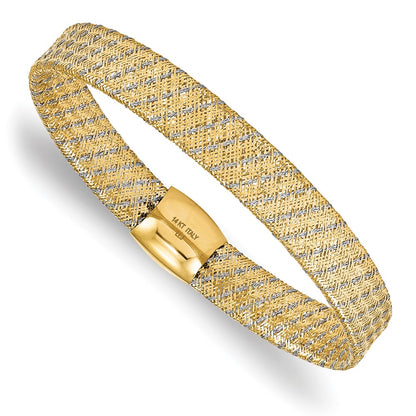 7.5 Inch 14K W/Rhodium Polished Mesh Stretch Bracelet