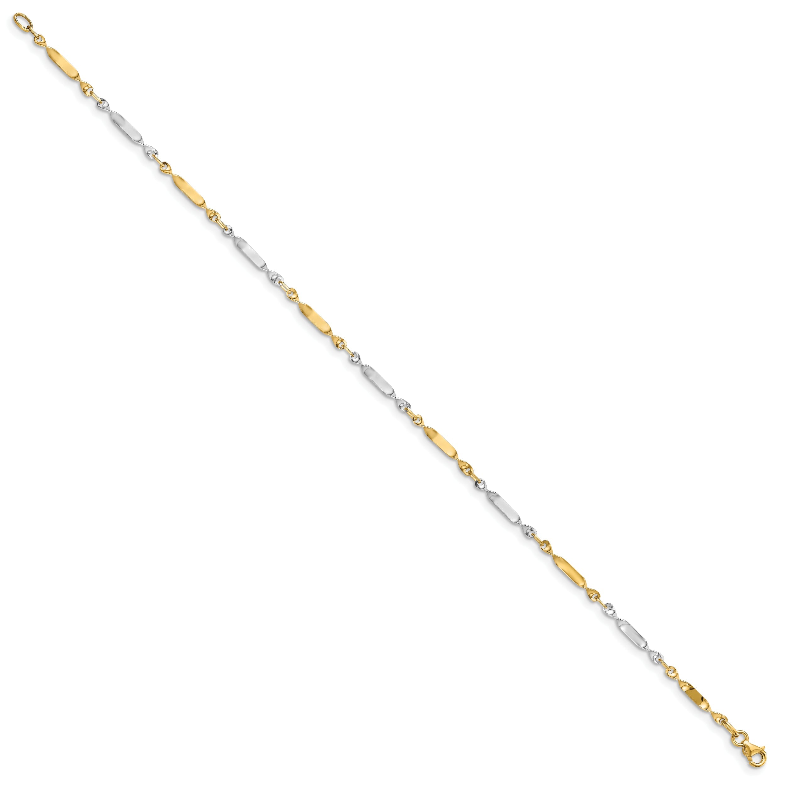 14K Two-Tone Polished Twisted Link Anklet