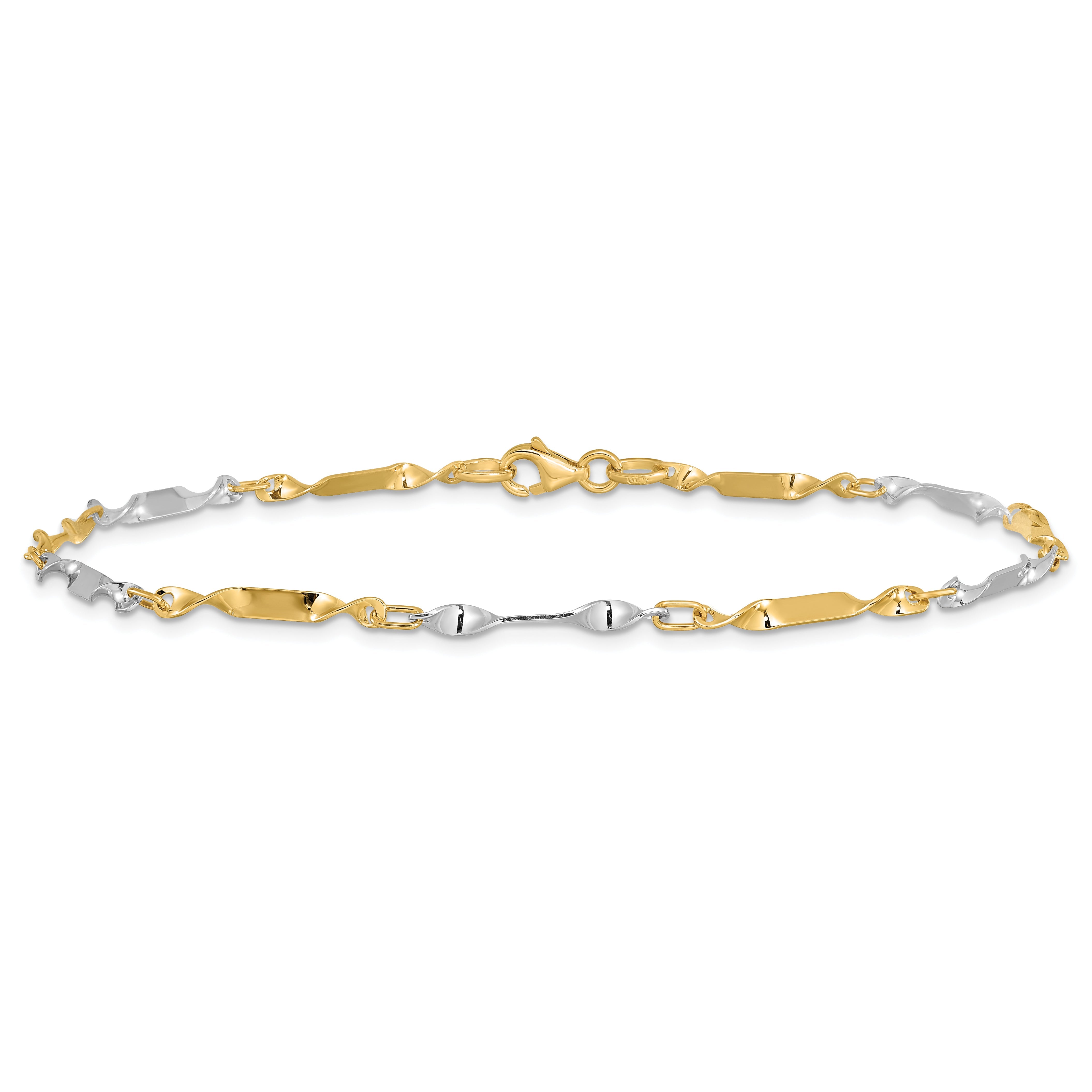 14K Two-Tone Polished Twisted Link Anklet