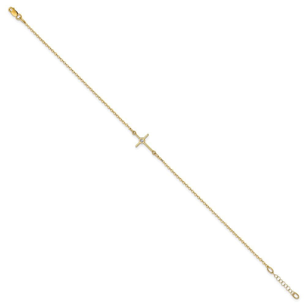 14K Yellow Gold Polished Cz Cross Anklet
