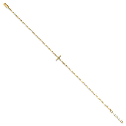 14K Yellow Gold Polished Cz Cross Anklet