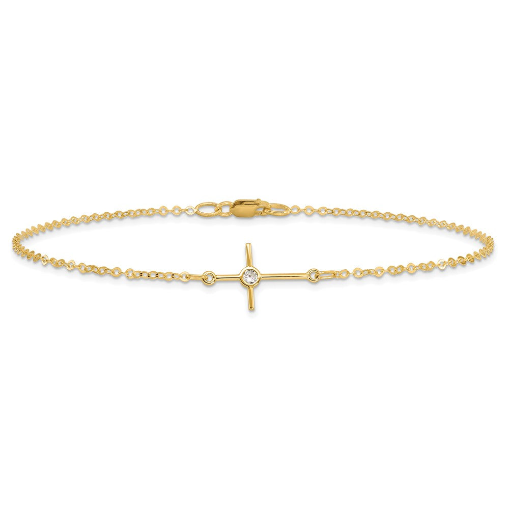 14K Yellow Gold Polished Cz Cross Anklet