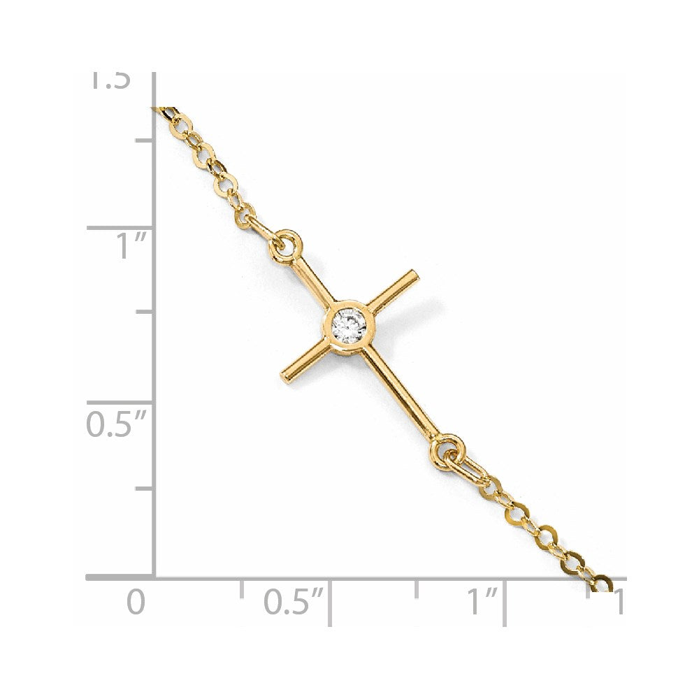 14K Yellow Gold Polished Cz Cross Anklet