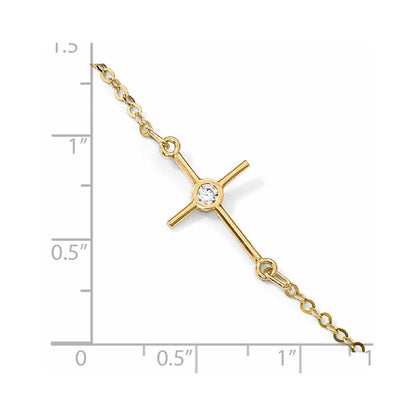 14K Yellow Gold Polished Cz Cross Anklet