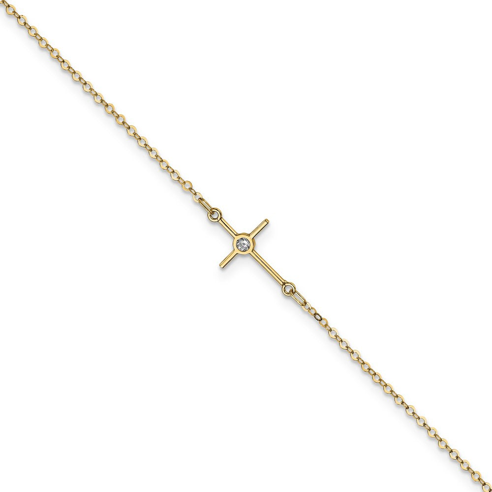 14K Yellow Gold Polished Cz Cross Anklet