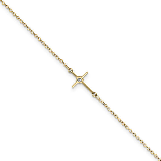 14K Yellow Gold Polished Cz Cross Anklet