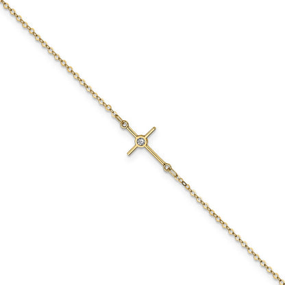 14K Yellow Gold Polished Cz Cross Anklet