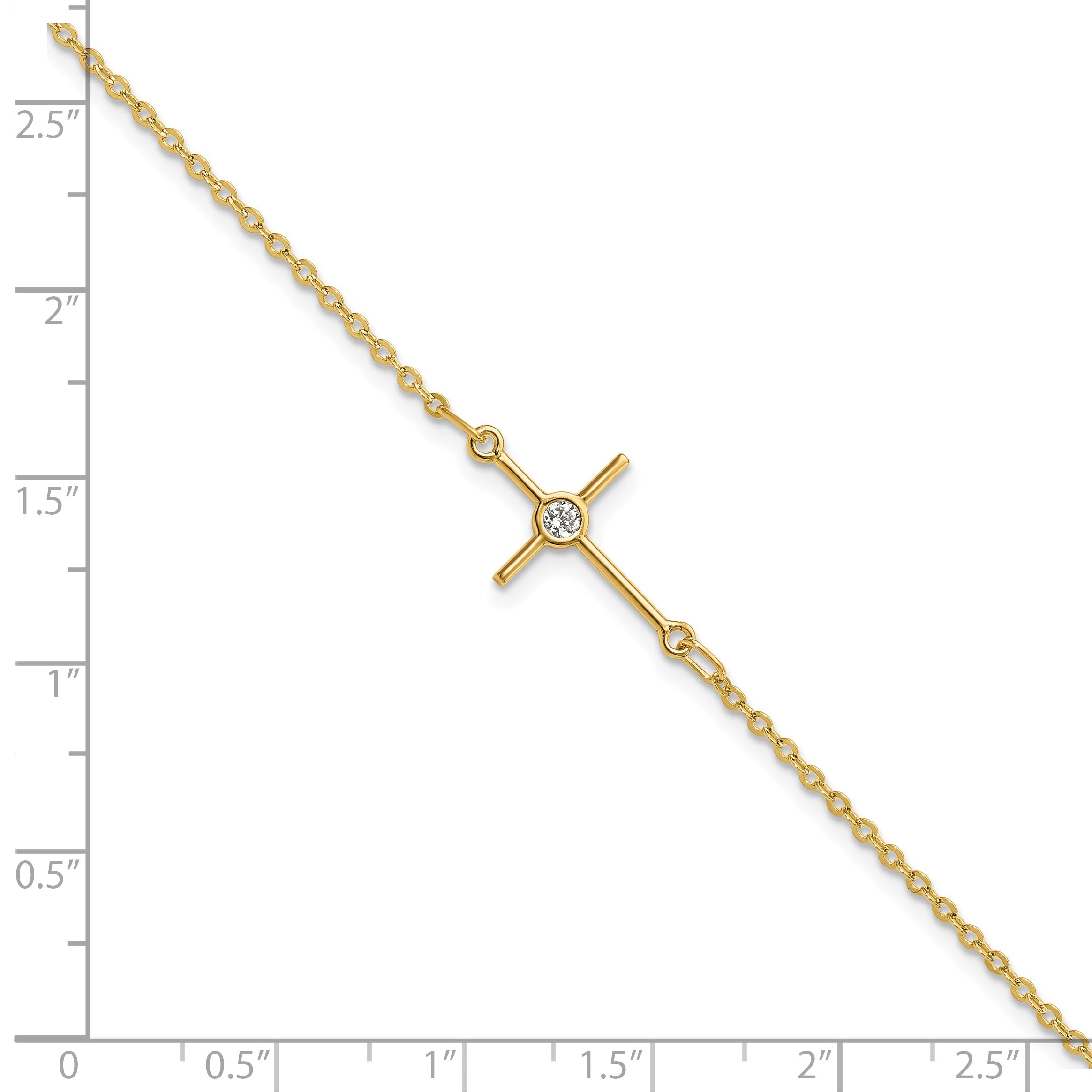 7 Inch 14K Polished Cz Cross 1In Ext. Bracelet