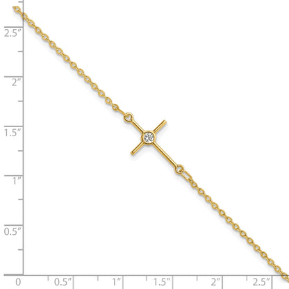 7 Inch 14K Polished Cz Cross 1In Ext. Bracelet