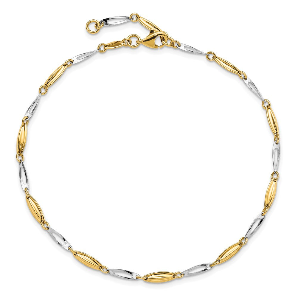 14K Two-Tone Polished With 1In Ext. Anklet